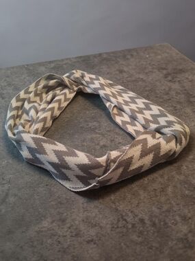 gray and Beige zigzag pattern infinity scarf draped textured surface Wrap Womens